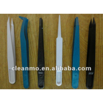 Apuntado con punta ESD Safe Snap Tweezer, pinza de plástico, desechable, blanco / negro / azul